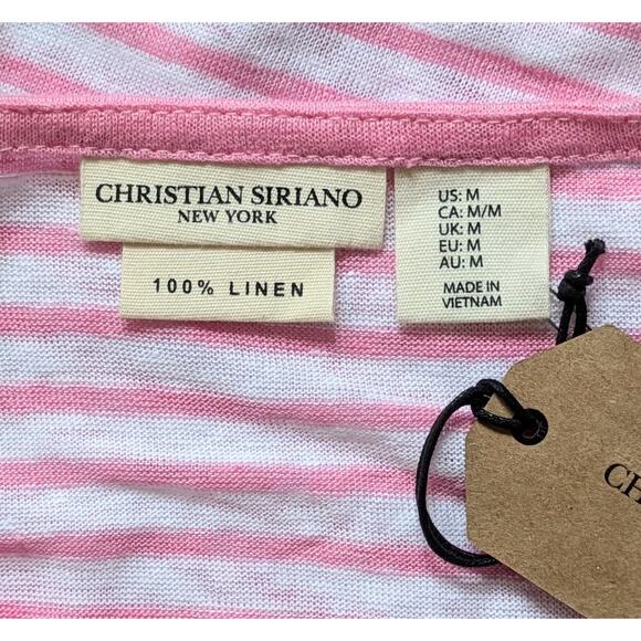 New Christian Siriano Linen Top Medium Pink White Striped High Low Cap Sleeve - Picture 8 of 9